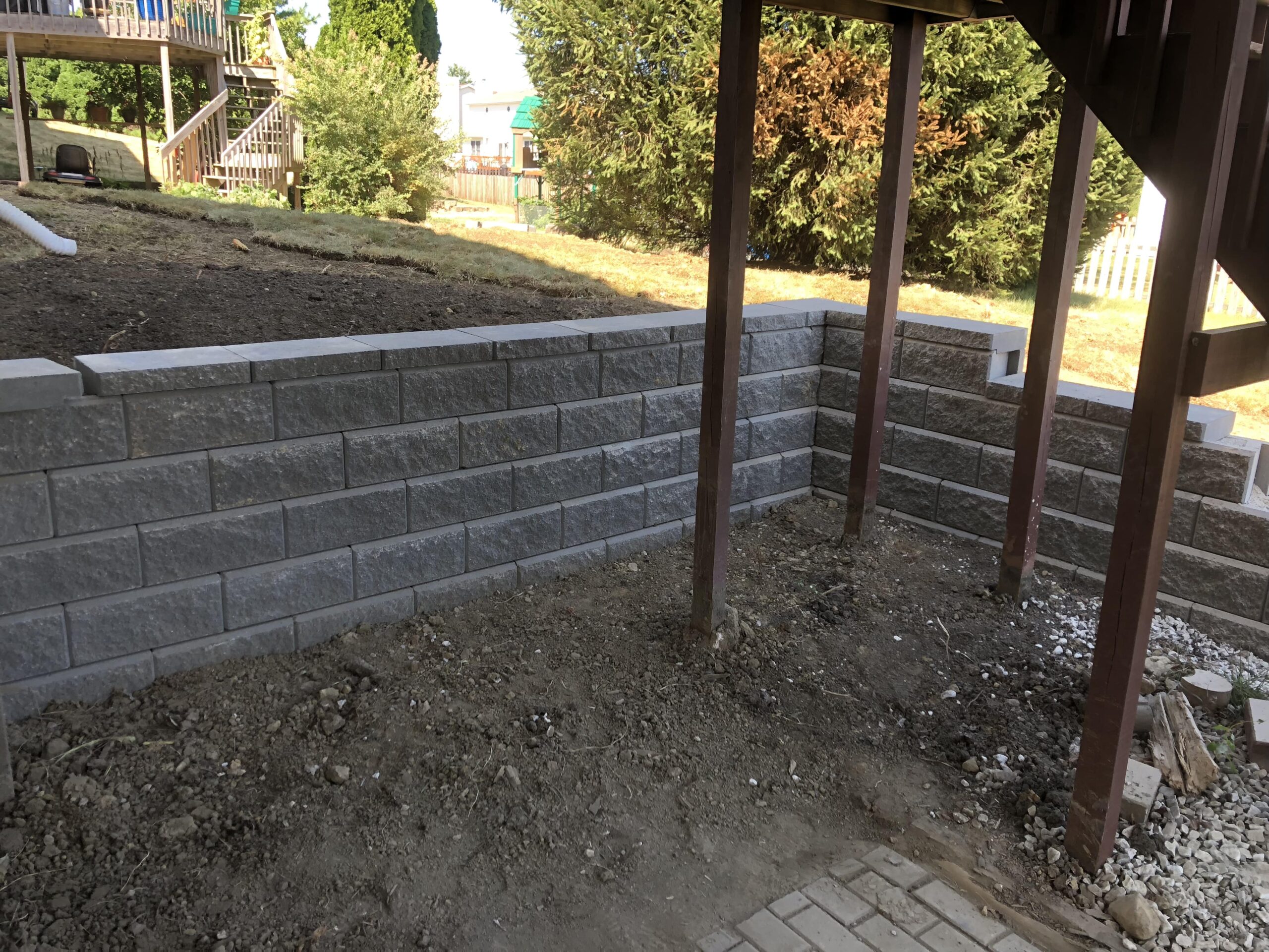 Experience outdoor comfort on Krueger Lawn and Landscaping's brick retaining wall.